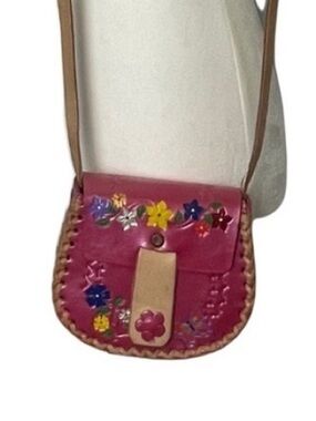Tooled Pink Leather Mini Cross Body Bag